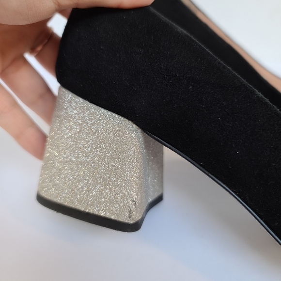 J. Crew | Black Suede Silver Glitter Block Heel - Picture 7 of 16